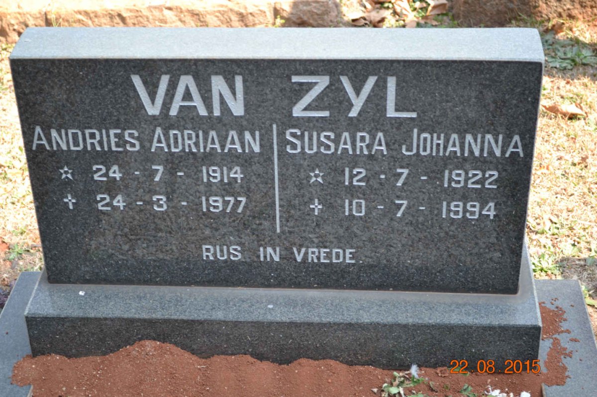 ZYL Andries Adriaan, van 1914-1977 &amp; Susara Johanna 1922-1994
