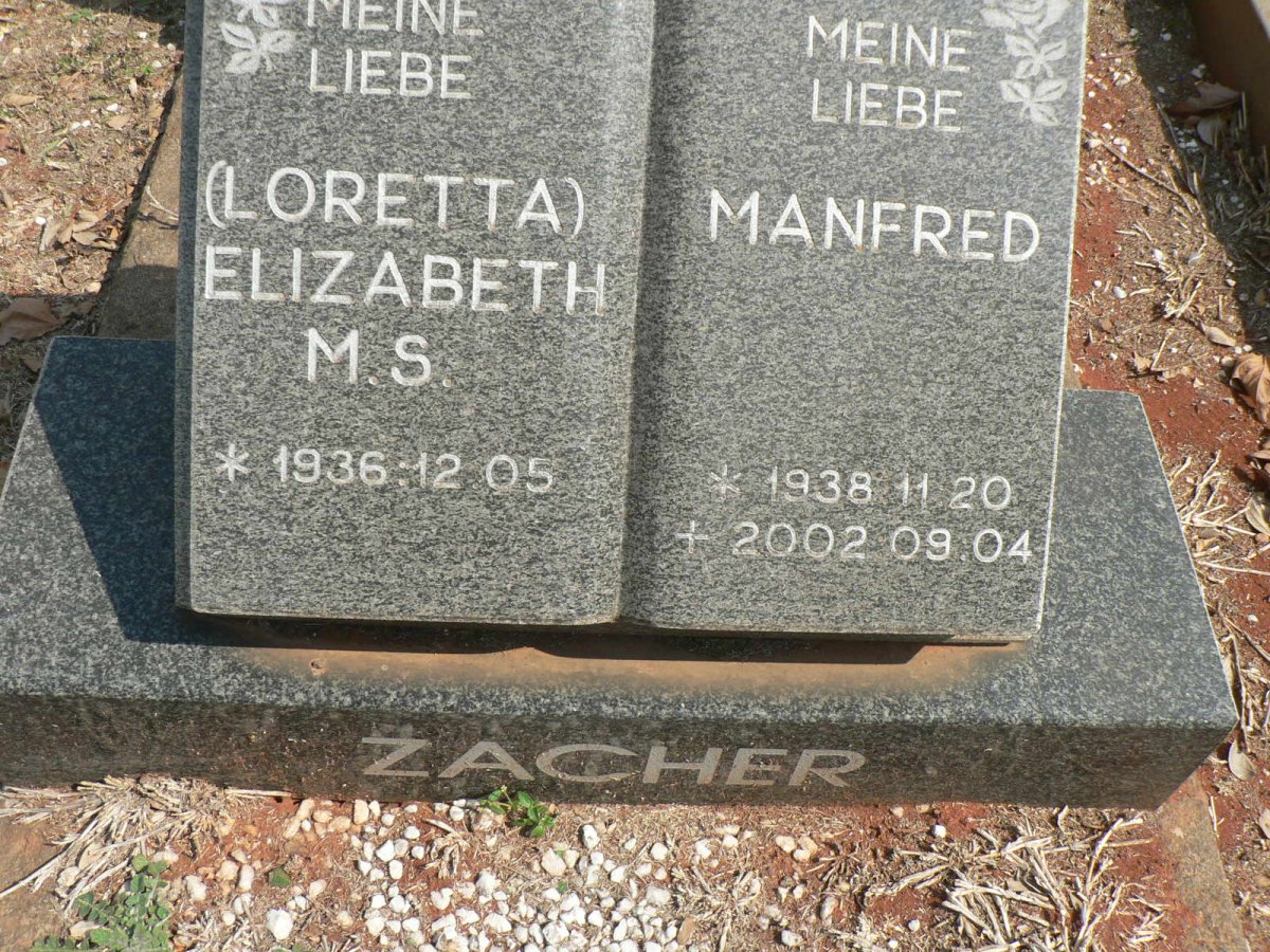 ZACHER Manfred 1938-2002 &amp; Elizabeth M.S 1936-
