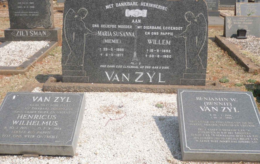 ZYL Willem, van 1892-1960 &amp; Maria Susanna 1898-1977:: VAN ZYL Henricus Wilhelmus 1921-1994 :: VAN ZYL Benjamin W. 1968-1999