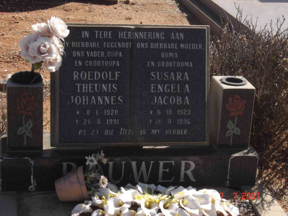 BRUWER Roedolf Theunis Johannes 1920-1991 &amp; Susara Engela Jacoba 1923-1996