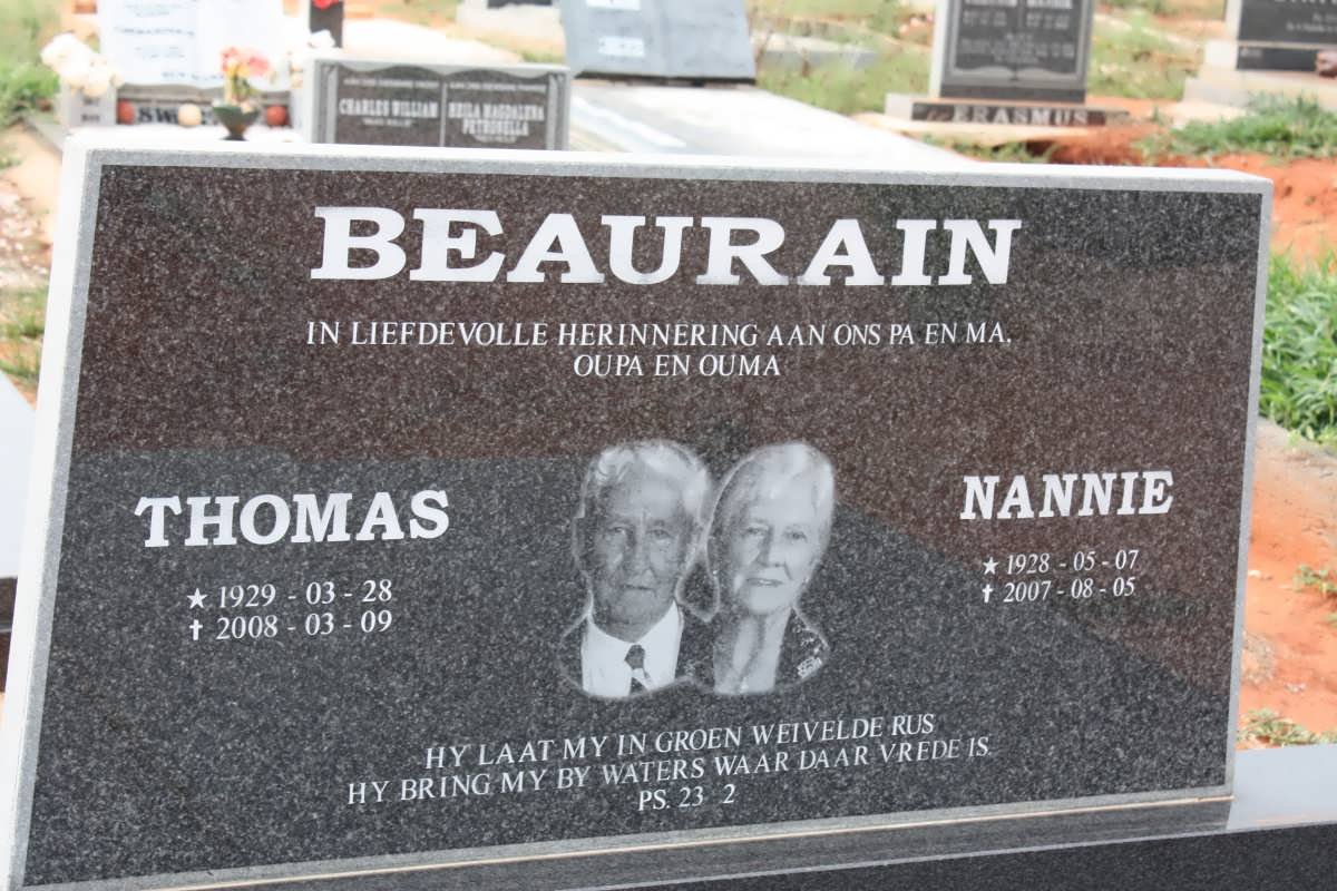 BEAURAIN Thomas 1929-2008 &amp; Nannie 1928-2007