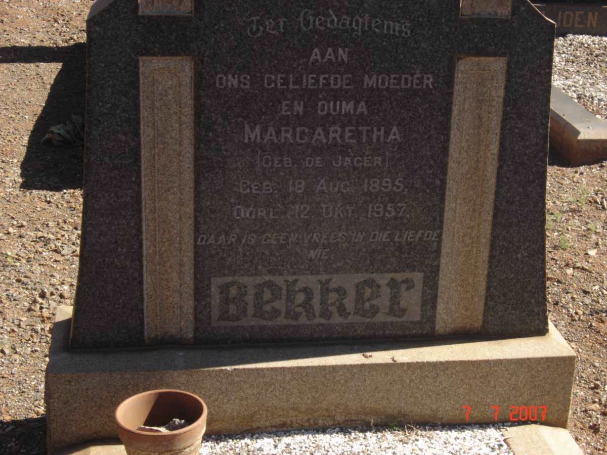 BEKKER Margaretha nee DE JAGER 1895-1957