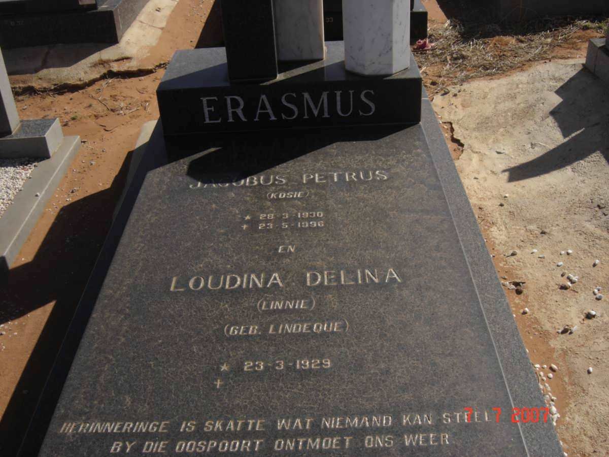 ERASMUS Jacobus Petrus 1930-1996 &amp; Loudina Delina LINDEQUE 1929-