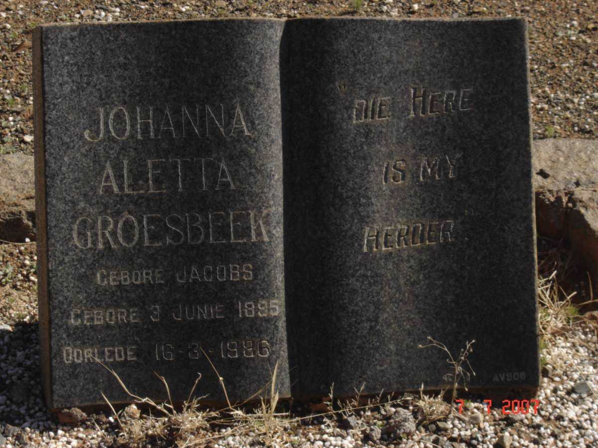 GROESBEEK Johanna Aletta nee JACOBS 1895-1986