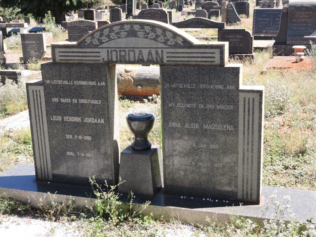 JORDAAN Louis Hendrik 1882-1964 &amp; Anna Alida Magdalena 1888-1959