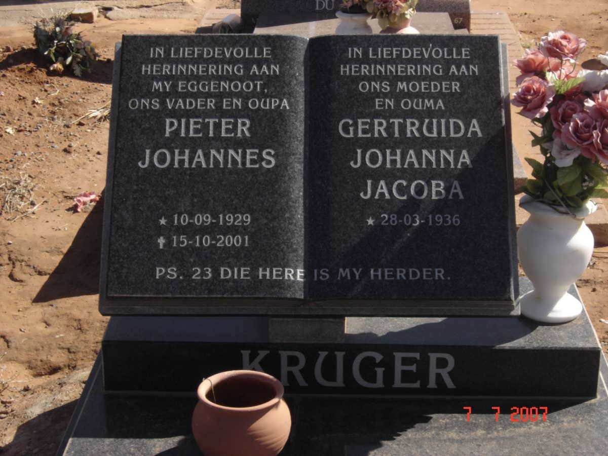 KRUGER Pieter Johannes 1929-2001 &amp; Gertruida Johanna Jacoba 1936-