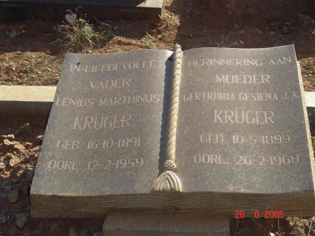 KRUGER Lenius Marthinus 1891-1959 &amp; Gertruida Gesiena J.A. 1899-1968