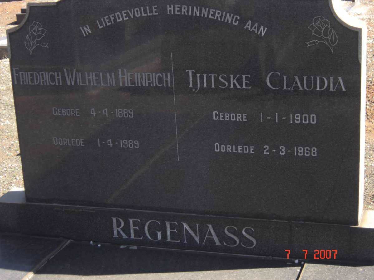 REGENASS Friederich Wilhelm Heinrich 1889-1989 &amp; Tjitske Claudia 1900-1968