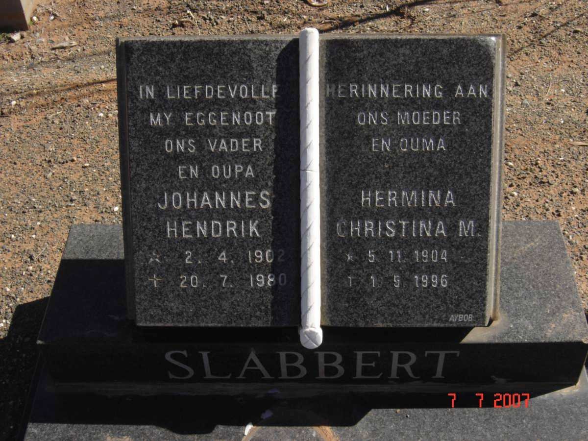 SLABBERT Johannes Hendrik 1902-1980 &amp; Hermina Christina M. 1904-1996