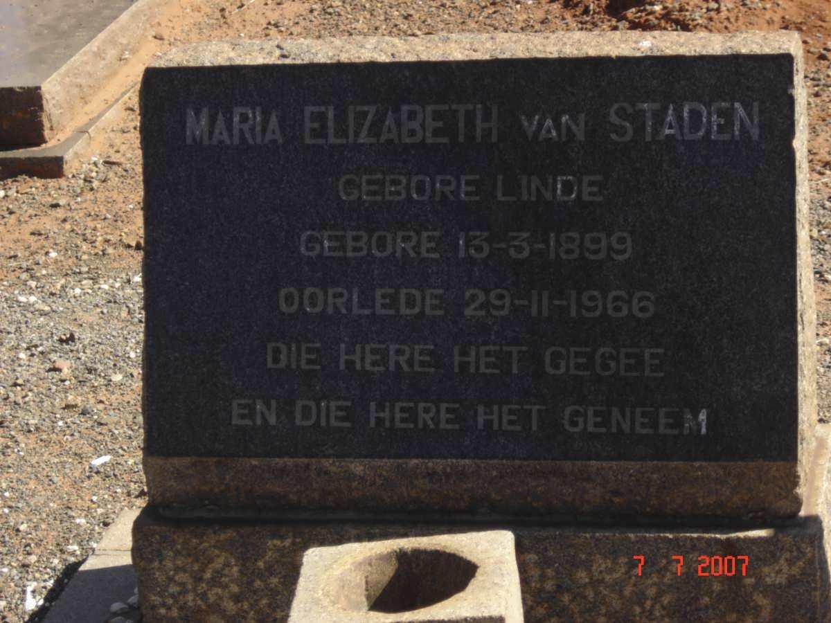 STADEN Maria Elizabeth, van nee LINDE 1899-1966