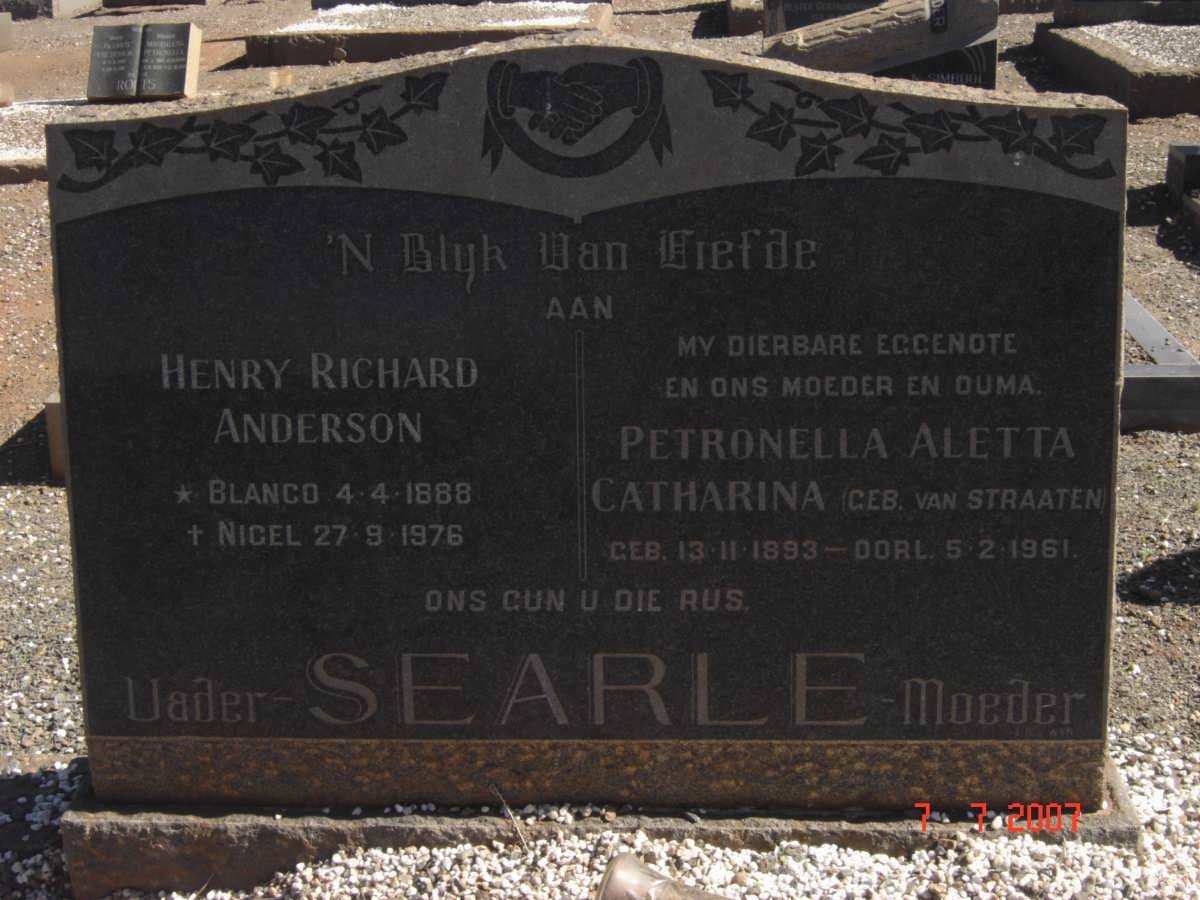 SEARLE Henry Richard Anderson 1888-1976 &amp; Petronella Aletta Catharina VAN STRAATEN 1893-1961