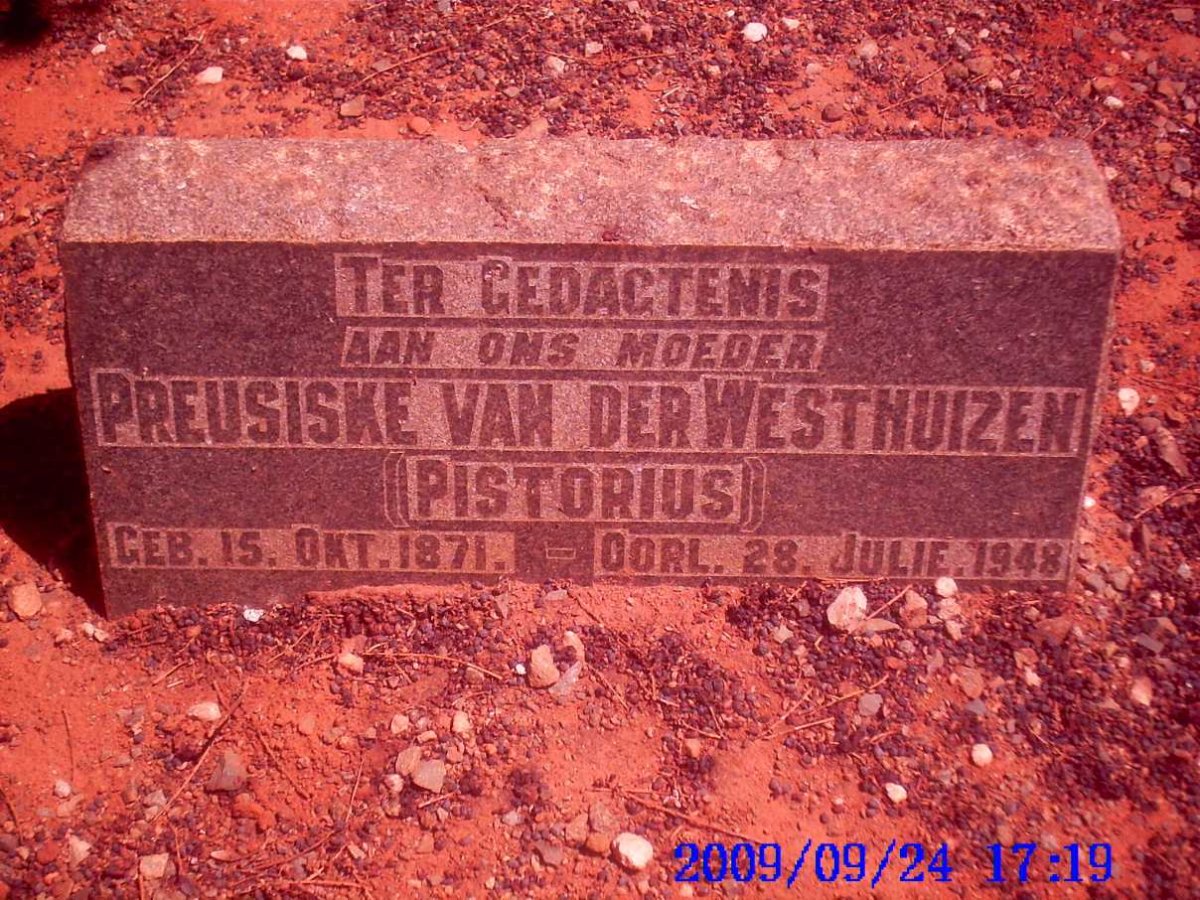 WESTHUIZEN Preusiske, van der nee PISTORIUS 1871-1948