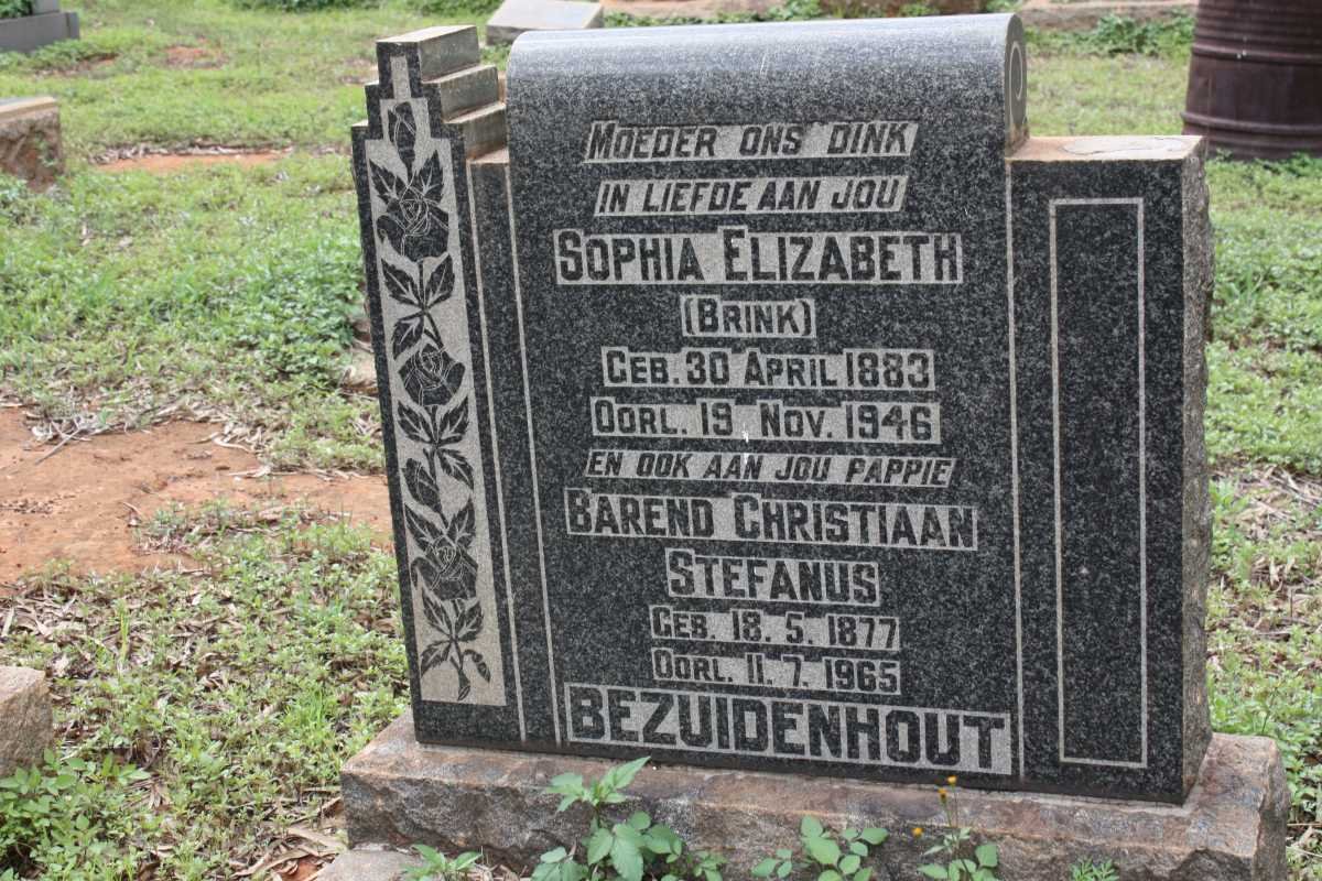 BEZUIDENHOUT Barend Christiaan Stefanus 1877-1965 &amp; Sophia Elizabeth geb BRINK 1883-1946