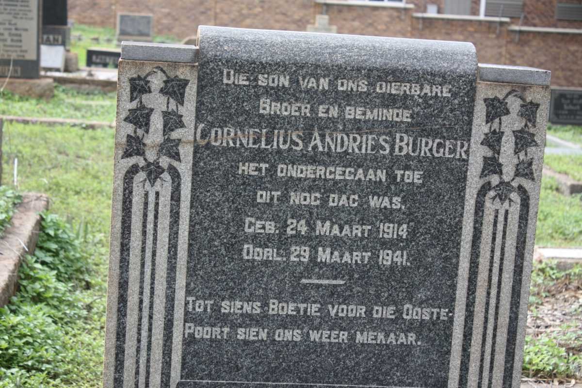 BURGER Cornelius Andries 1914-1941
