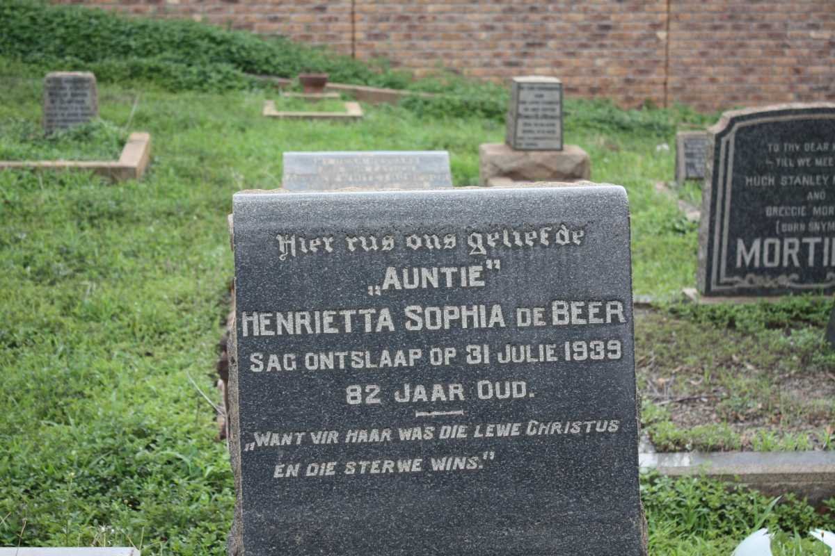 BEER Henrietta Sophia, de -1939 