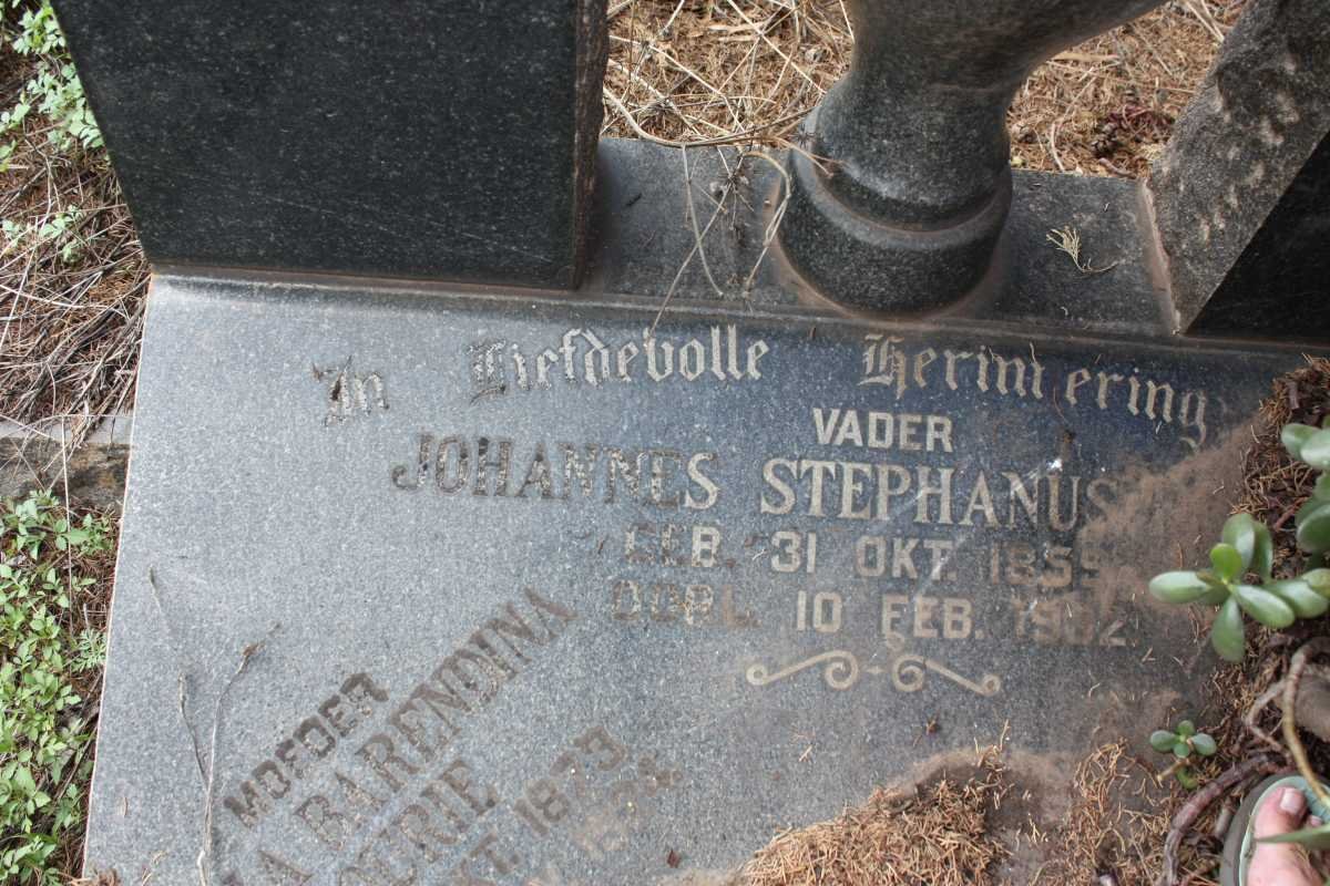 FOURIE Johannes Stephanus 1859-1902 :: FOURIE Maria Barendina 1873-1924 :: FOURIE David Stephanus 1895-1954