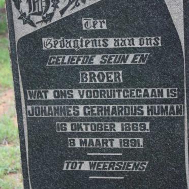 HUMAN Johannes Gerhardus 1869-1891