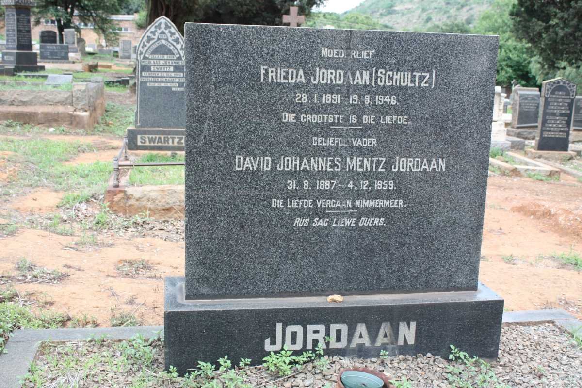 JORDAAN David Johannes Mentz 1887-1959 &amp; Frieda SCHULTZ 1891-1946