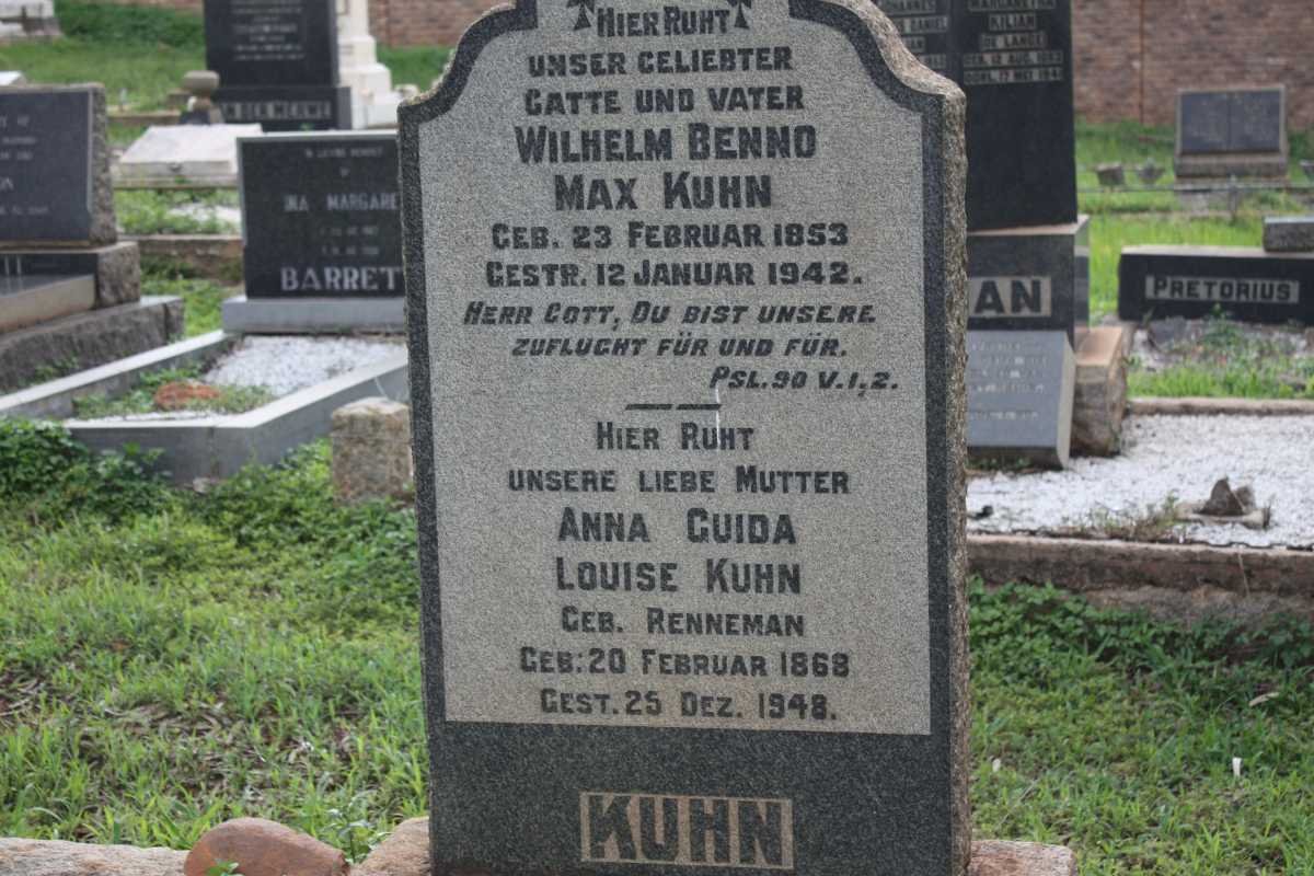 KUHN Wilhelm Benno Max 1853-1942 &amp; Anna Guida Louise RENNEMAN 1868-1948