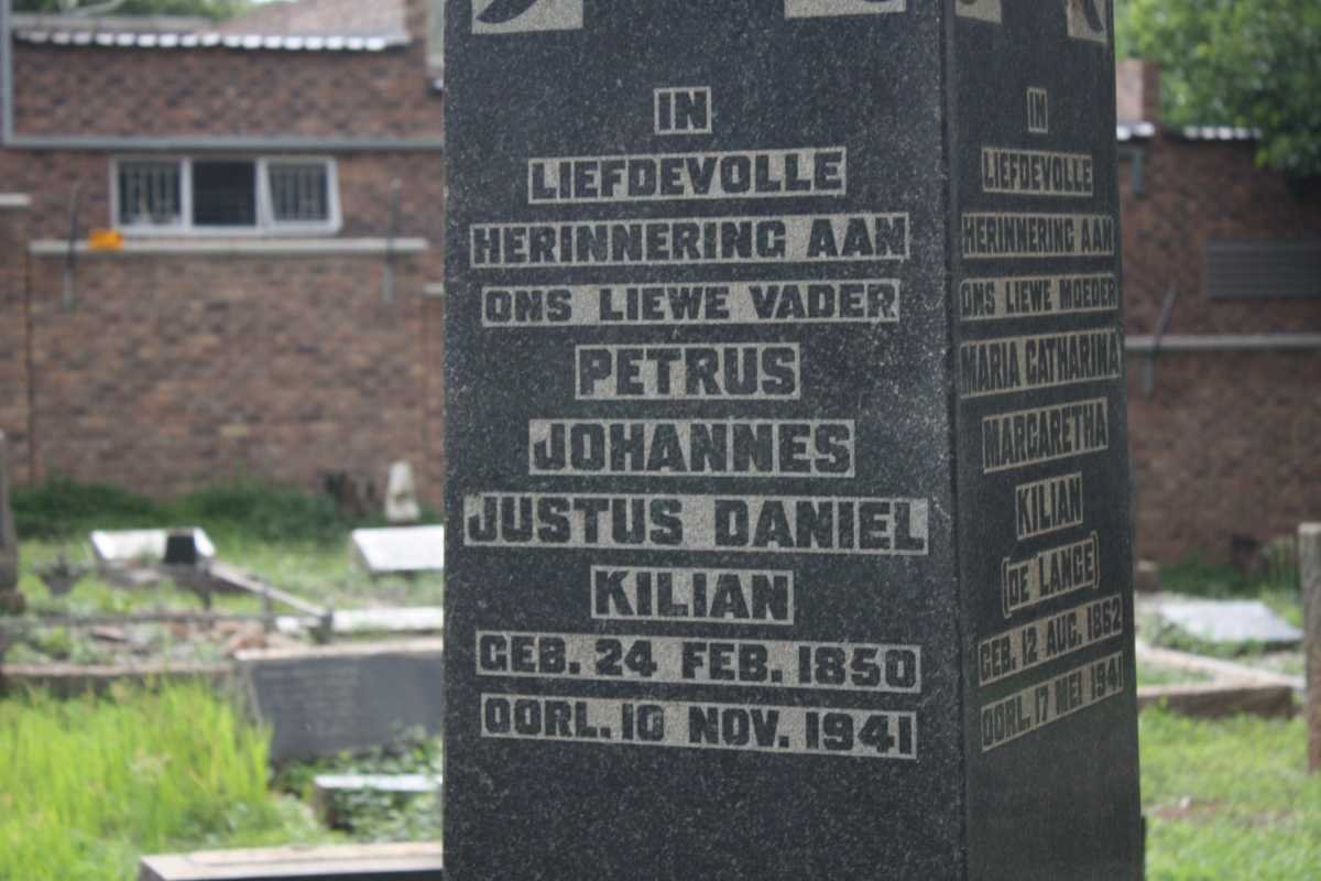 KILIAN Petrus Johannes Justus Daniel 1850-1941 &amp; Maria Catharina Margaretha DE LANGE 1862-1941