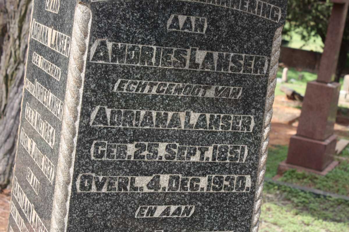 LANSER Adriana nee TIMMERMAN 1854-1937 :: LANSER Andries 1851-1930 :: LANSER Anna Cornelia geb TALJAARD 1897-1936