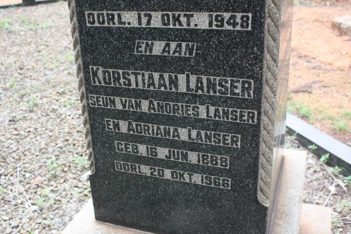 LANSER Adriana nee TIMMERMAN 1854-1937 :: LANSER Andries 1851-1930 :: LANSER Anna Cornelia geb TALJAARD 1897-1936