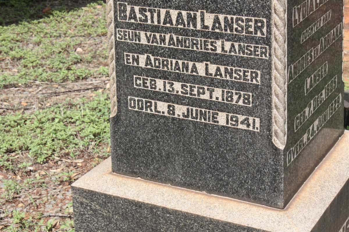 LANSER Adriana nee TIMMERMAN 1854-1937 :: LANSER Andries 1851-1930 :: LANSER Anna Cornelia geb TALJAARD 1897-1936