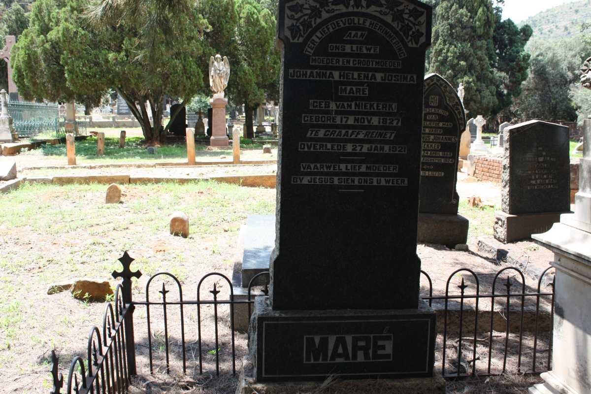 MARE Johanna Helena Josina nee VAN NIEKERK 1827-1921 