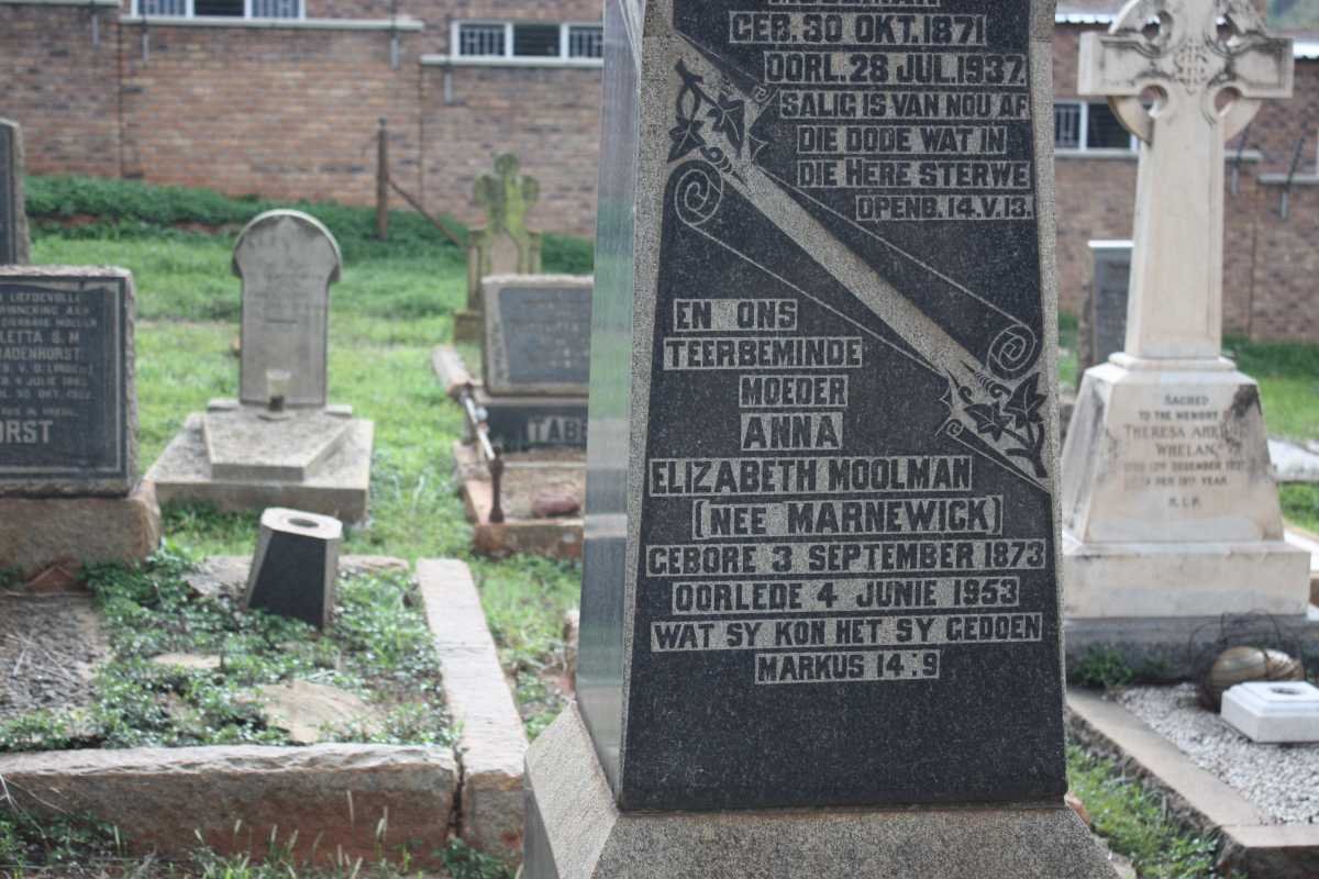 MOOLMAN Jacobus Johannes 1871-1937 &amp; Anna Elizabeth MARNEWICK 1873-1953