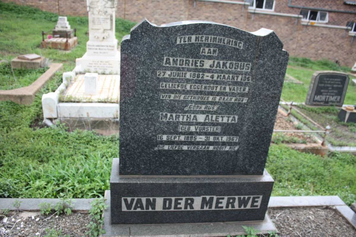 MERWE Andries Jakobus, van der 1882-1951 &amp; Martha Aletta VORSTER 1885-1967