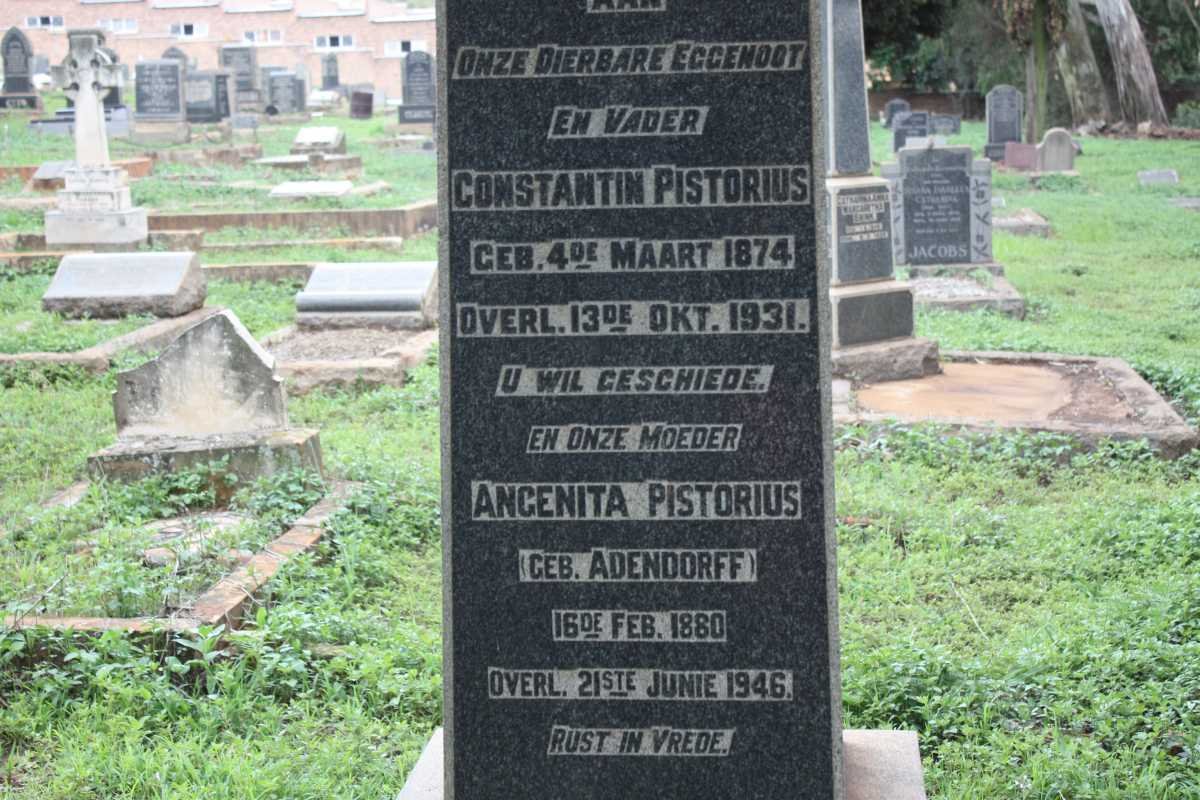 PISTORIUS Constantin 1874-1931 &amp; Ancenita ADENDORFF 1880-1946