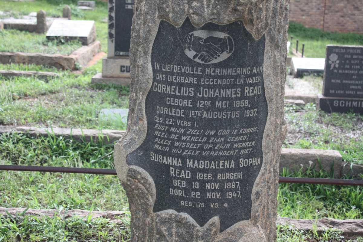 READ Cornelius Johannes 1859-1937 &amp; Susanna Magdalena Sophia BURGER 1867-1947 