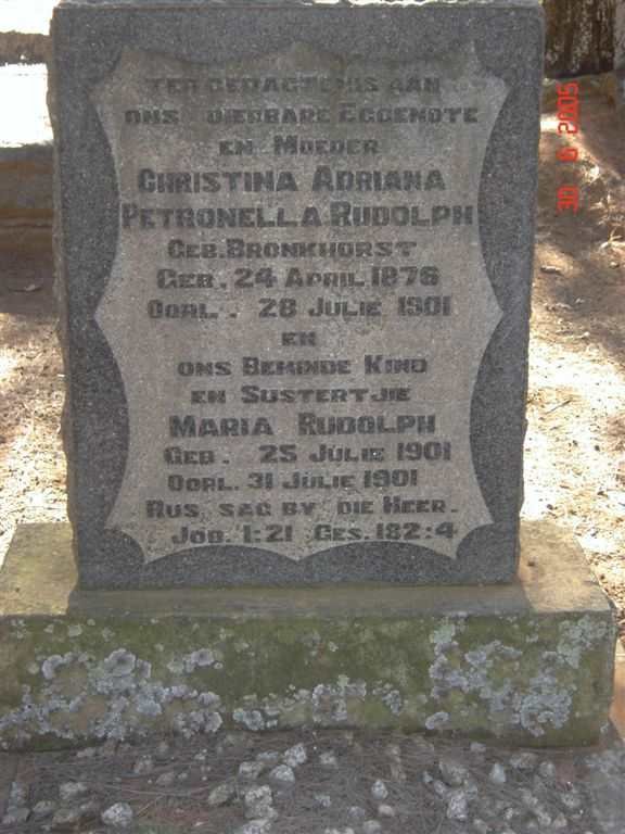 RUDOLPH Christina Adriana Petronella nee BRONKHORST 1876-1901 :: RUDOLPH Maria 1901-1901