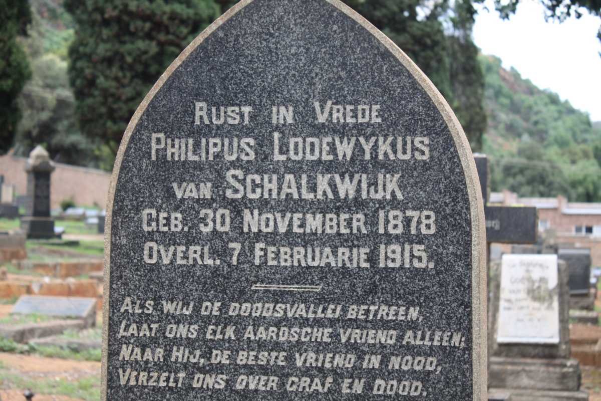 SCHALKWIJK Philipus Lodewykus, van 1878-1915