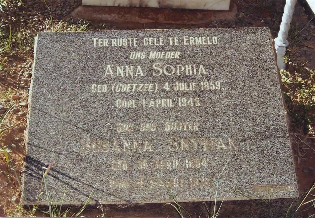 SNYMAN Anna Spohia nee COETZEE 1859-1943 :: SNYMAN Susanna 18?4 -