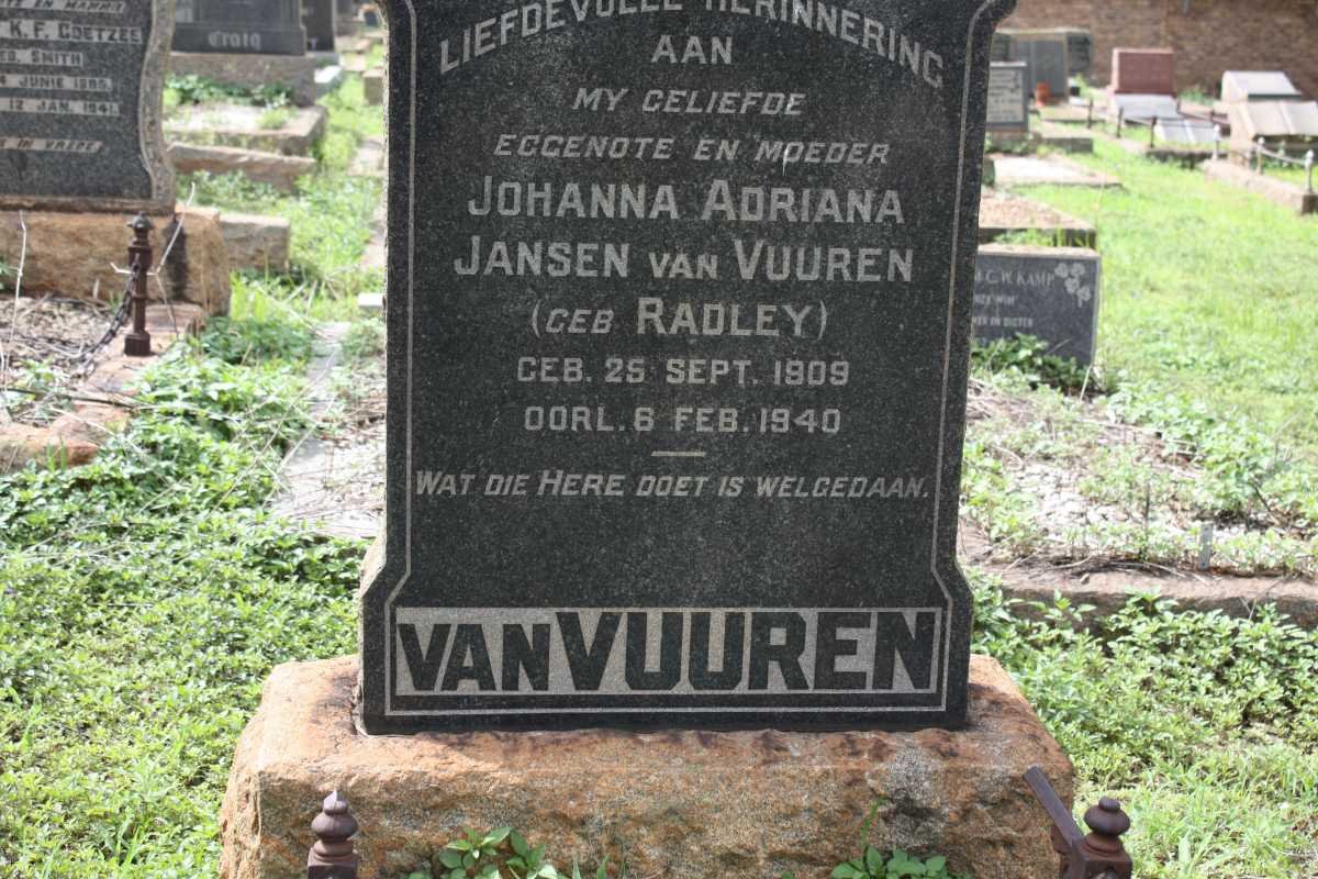 VUUREN Johanna Adriana, Jansen van nee RADLEY 1909-1940