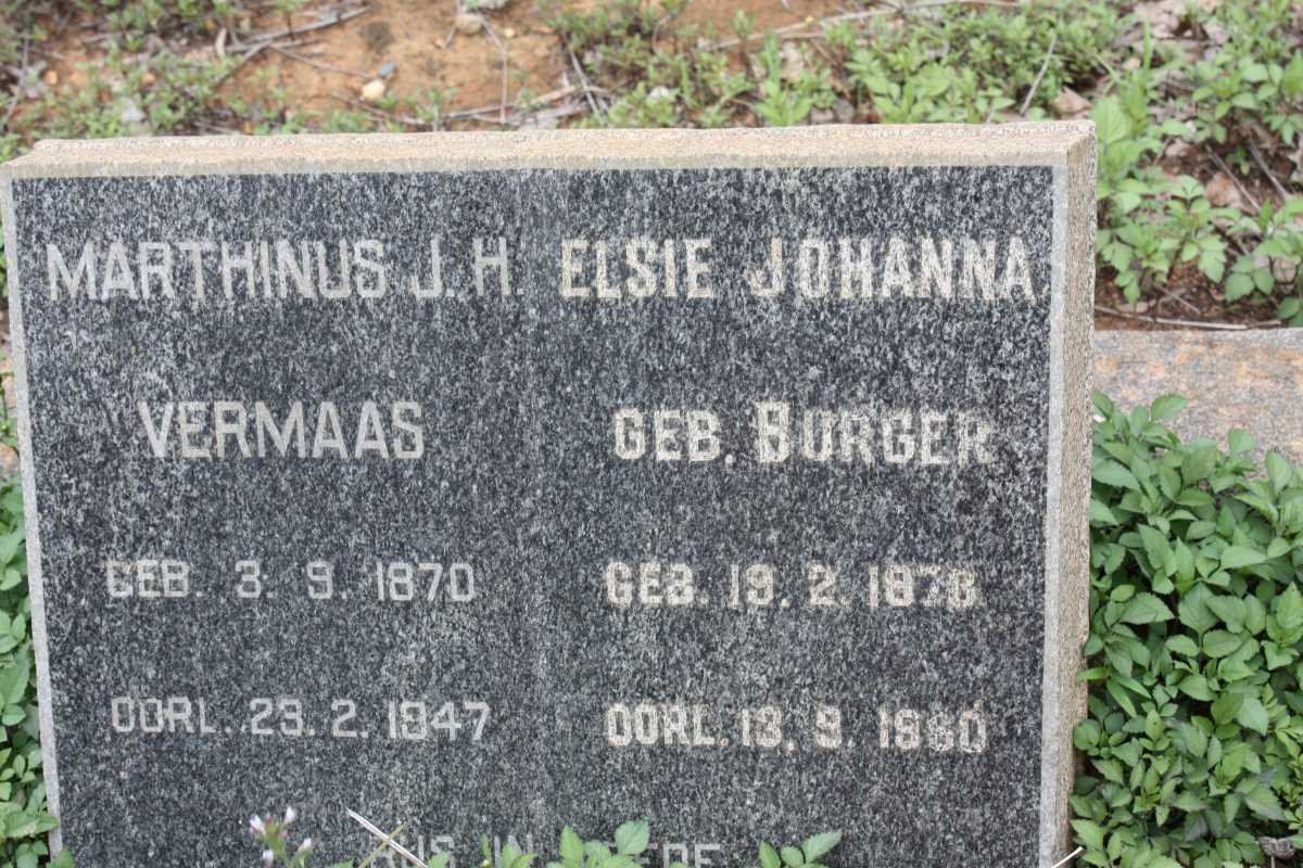 VERMAAS Marthinus J.H. 1870-1947 &amp; Elsie Johanna BURGER 1876-1960
