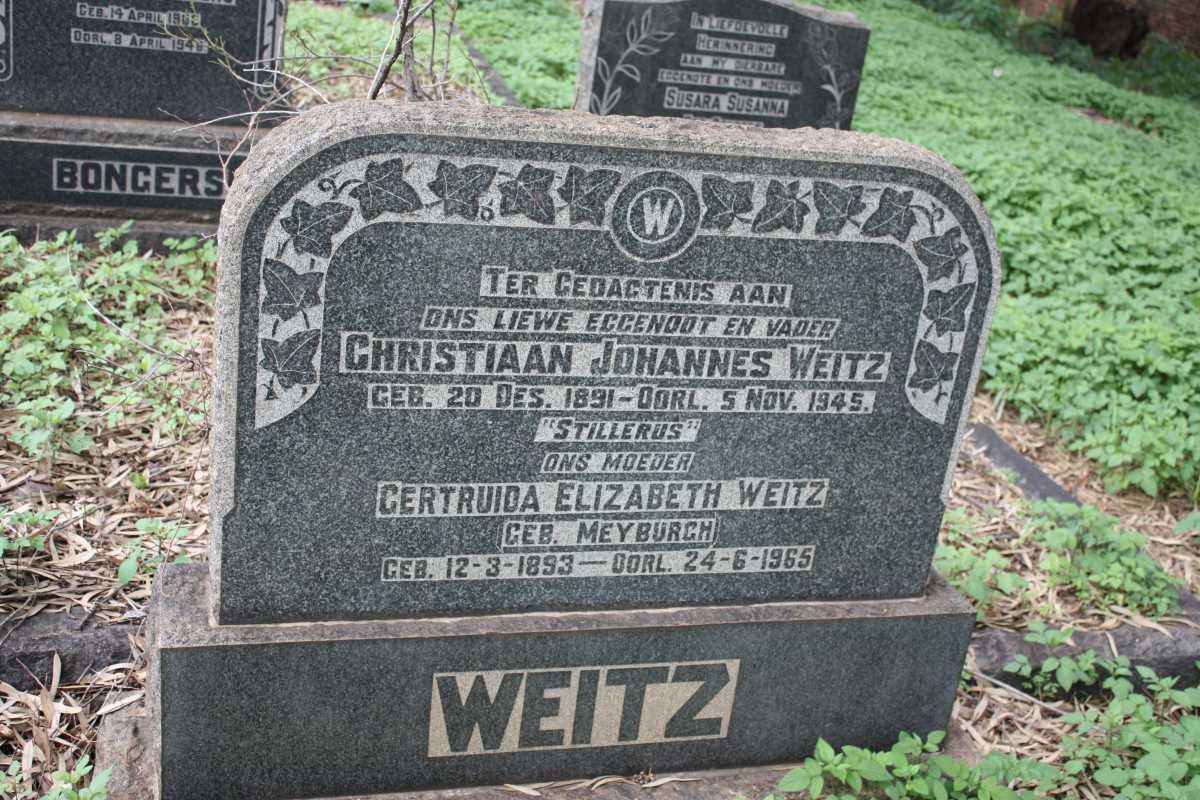 WEITZ Christiaan Johannes 1881-1945 &amp; Gertruida Elizabeth MEYBURGH 1893-1965