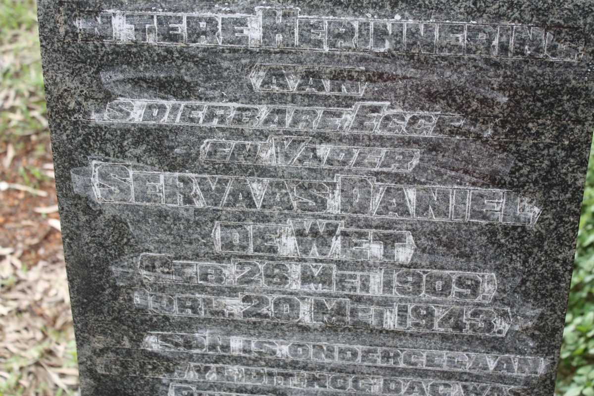 WET Servaas Daniel, de 1909-1943