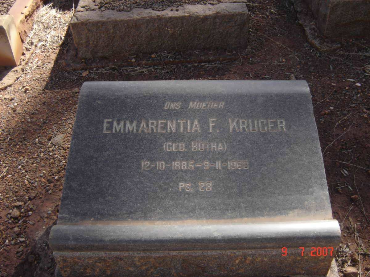 KRUGER Emmarentia F. nee BOTHA 1885-1963