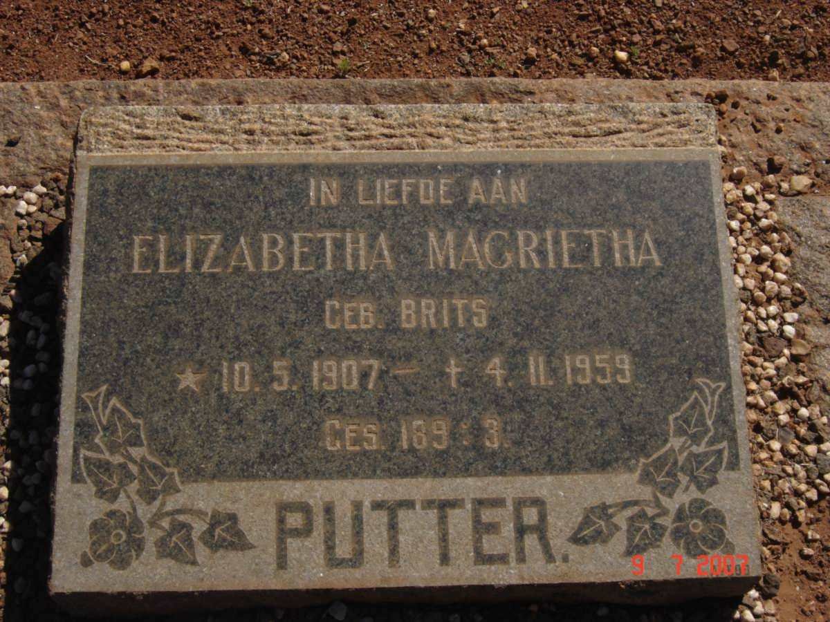 PUTTER Elizabetha Margrietha nee BRITS 1907-1959