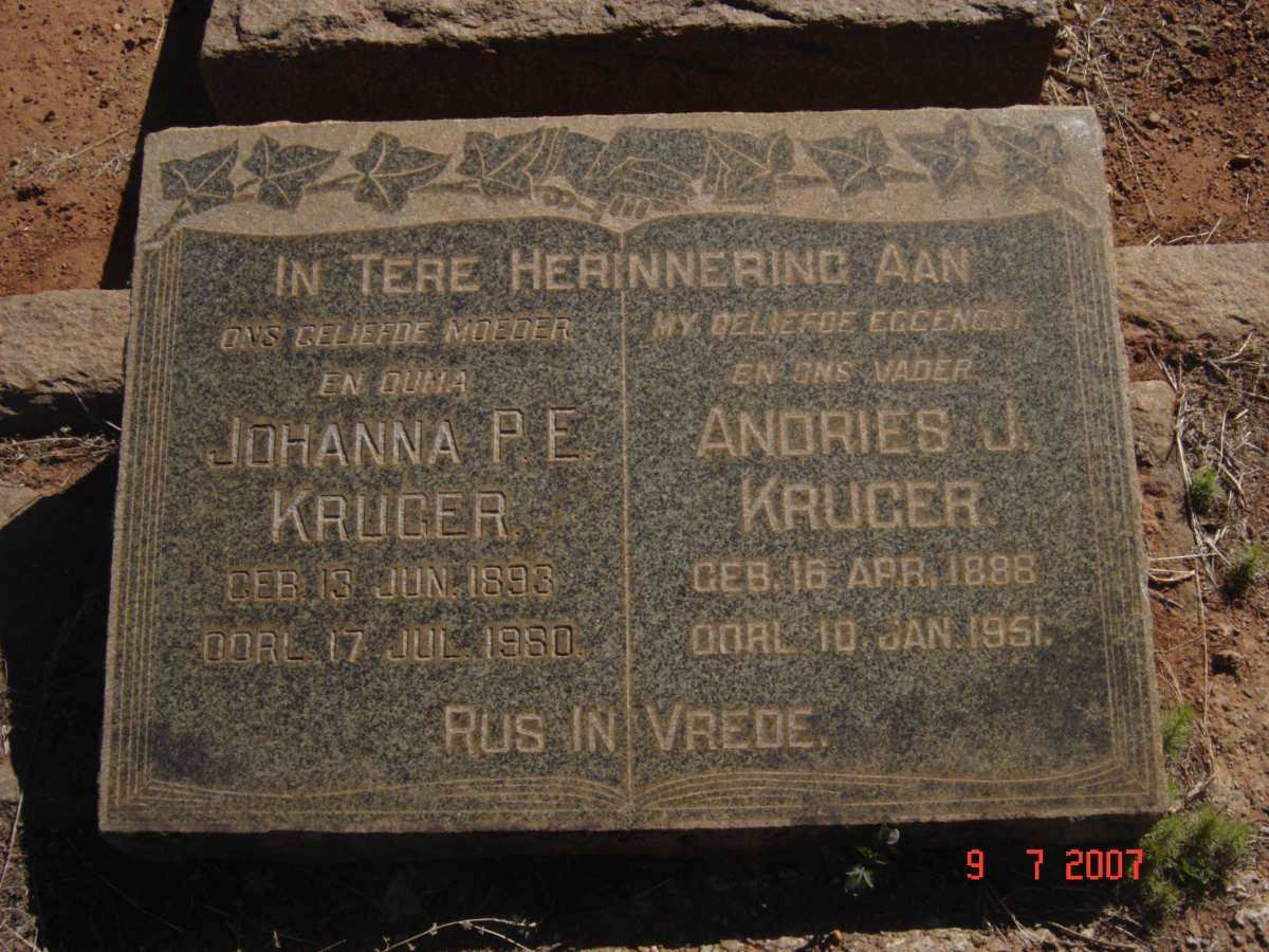 KRUGER Andries J. 1888-1951 &amp; Johanna P.E. 1893-1960
