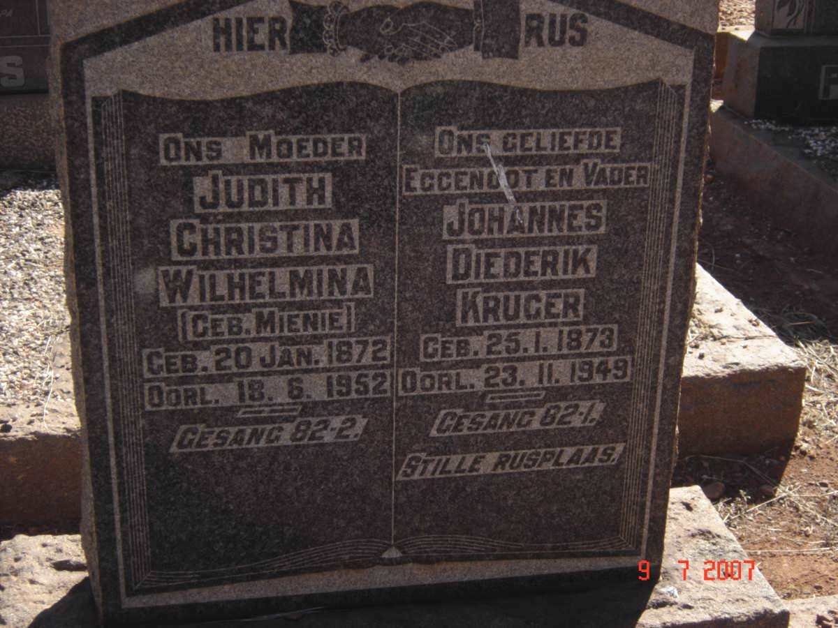 KRUGER Johannes Diederik 1873-1949 &amp; Judith Christina Wilhelmina MIENIE 1872-1952