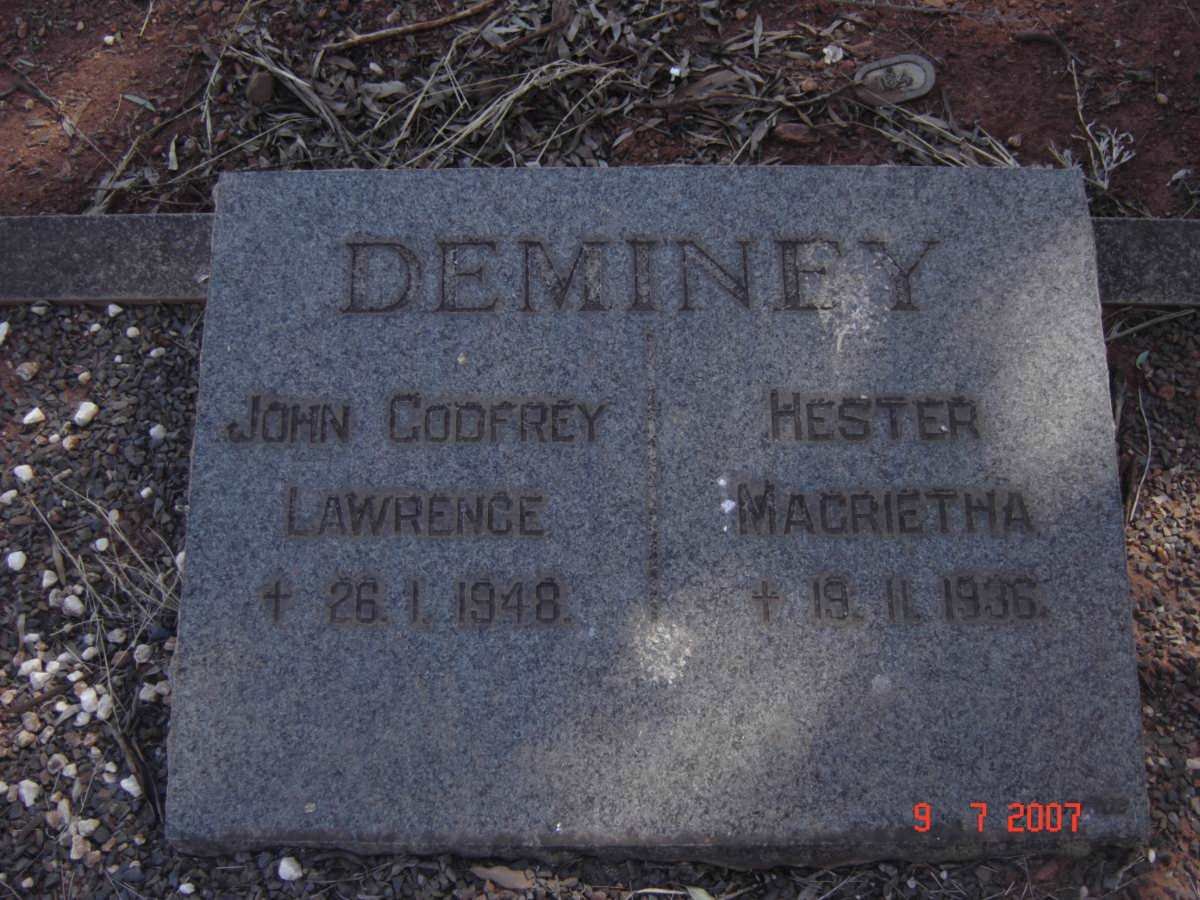 DEMINEY John Godfrey Lawrence -1948 &amp; Hester Magrietha -1936