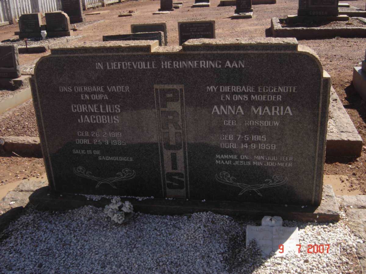 PRUIS Cornelius Jacobus 1919-1985 &amp; Anna Maria ROSSOUW 1915-1959