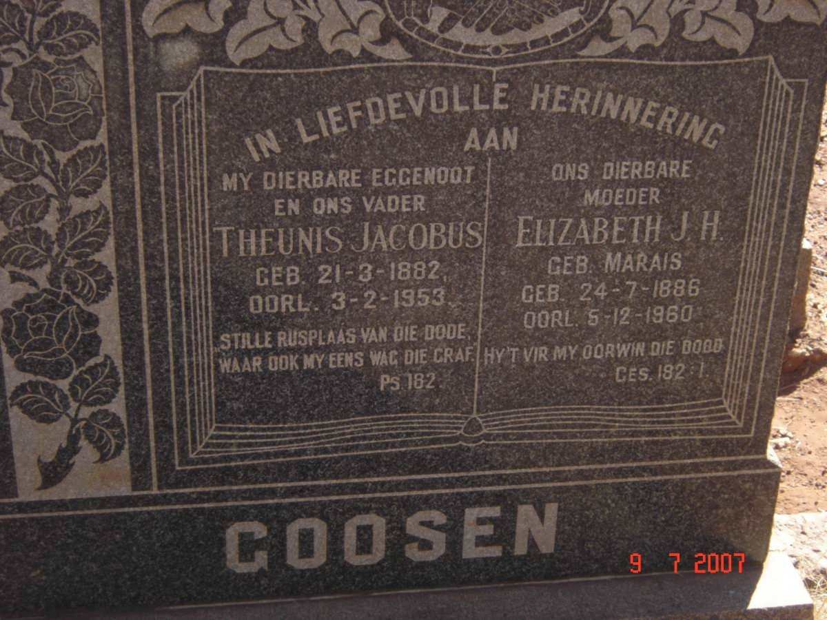 GOOSEN Theunis Jacobus 1882-1953 &amp; Elizabeth J.H. MARAIS 1886-1960