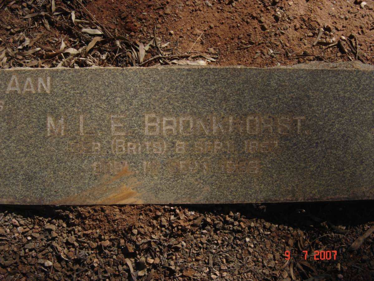 BRONKHORST M.L.E. nee BRITS 1857-1938