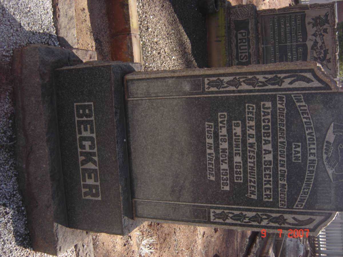 BECKER Jacoba A. nee V.D. WESTHUIZEN 1886-1938