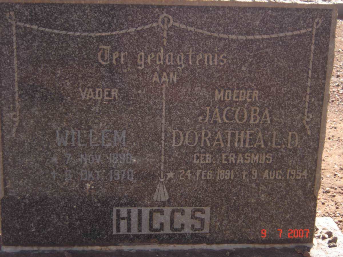 HIGGS Willem 1890-1970 &amp; Jacoba Dorathea L.D. ERASMUS 1891-1954