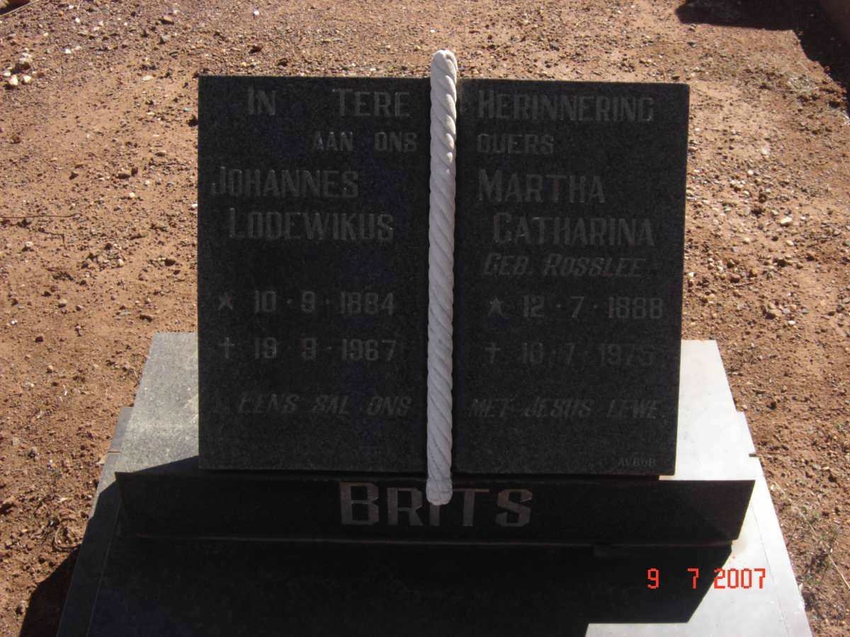 BRITS Johannes Lodewikus 1884-1967 &amp; Martha Catharina ROSSLEE 1888-1975